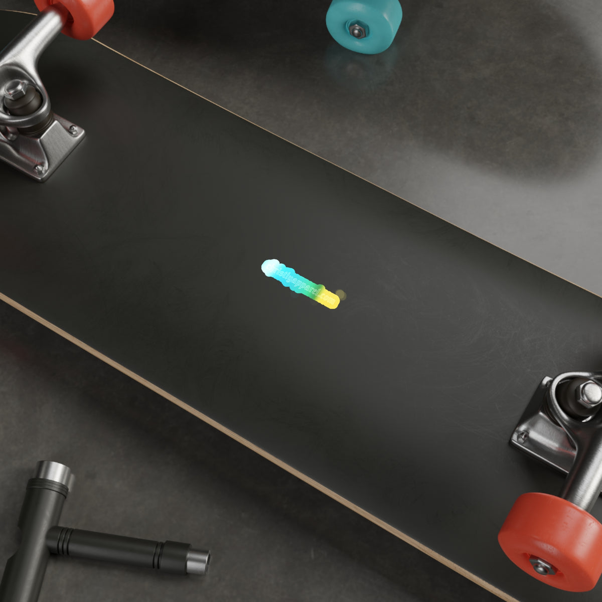 Holographic Die-Cut Sticker — 'christlyapparel.com' Rainbow Chrome Skateboard Decal