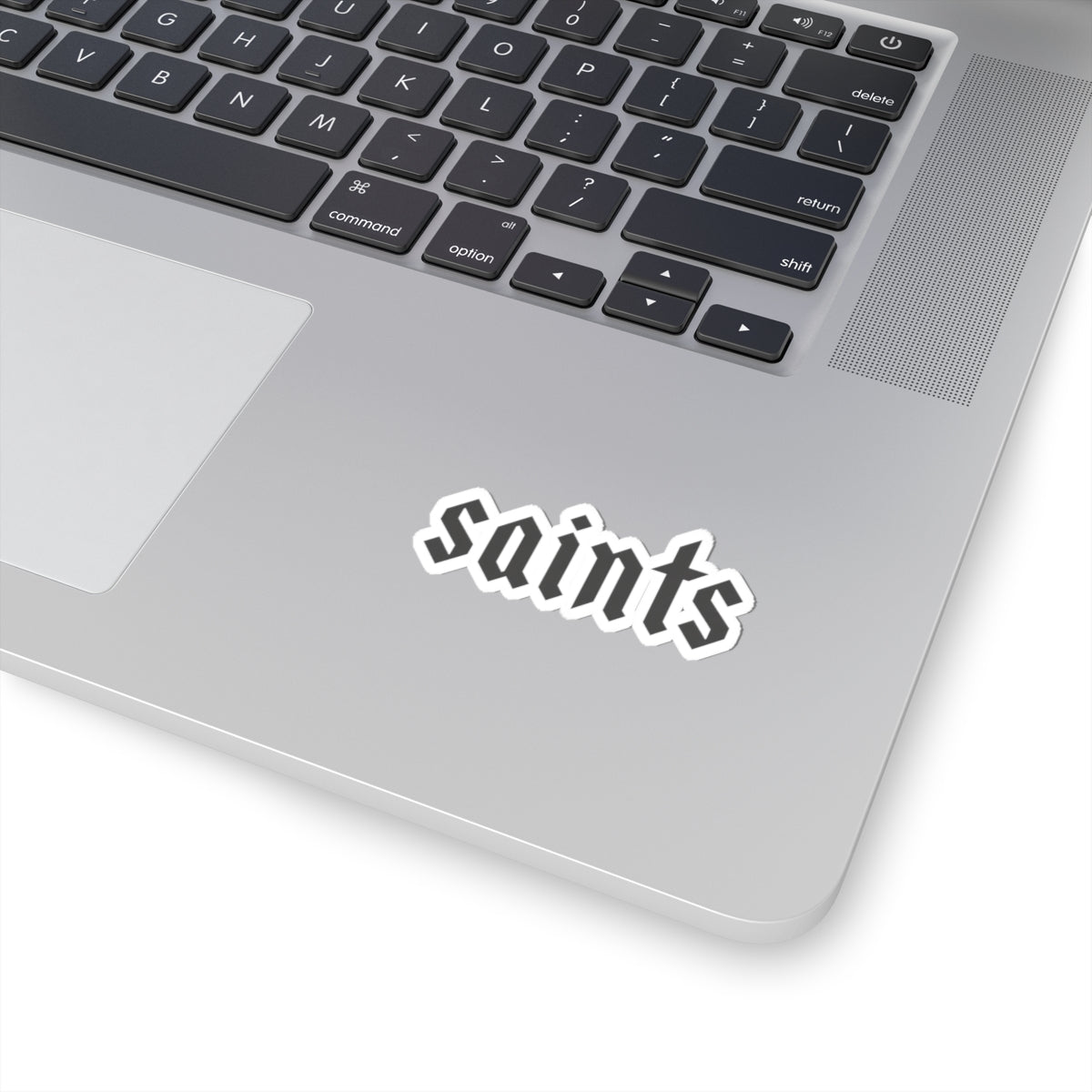 Saints Gothic Script Kiss-Cut Sticker — Black Retro Lettering Decal