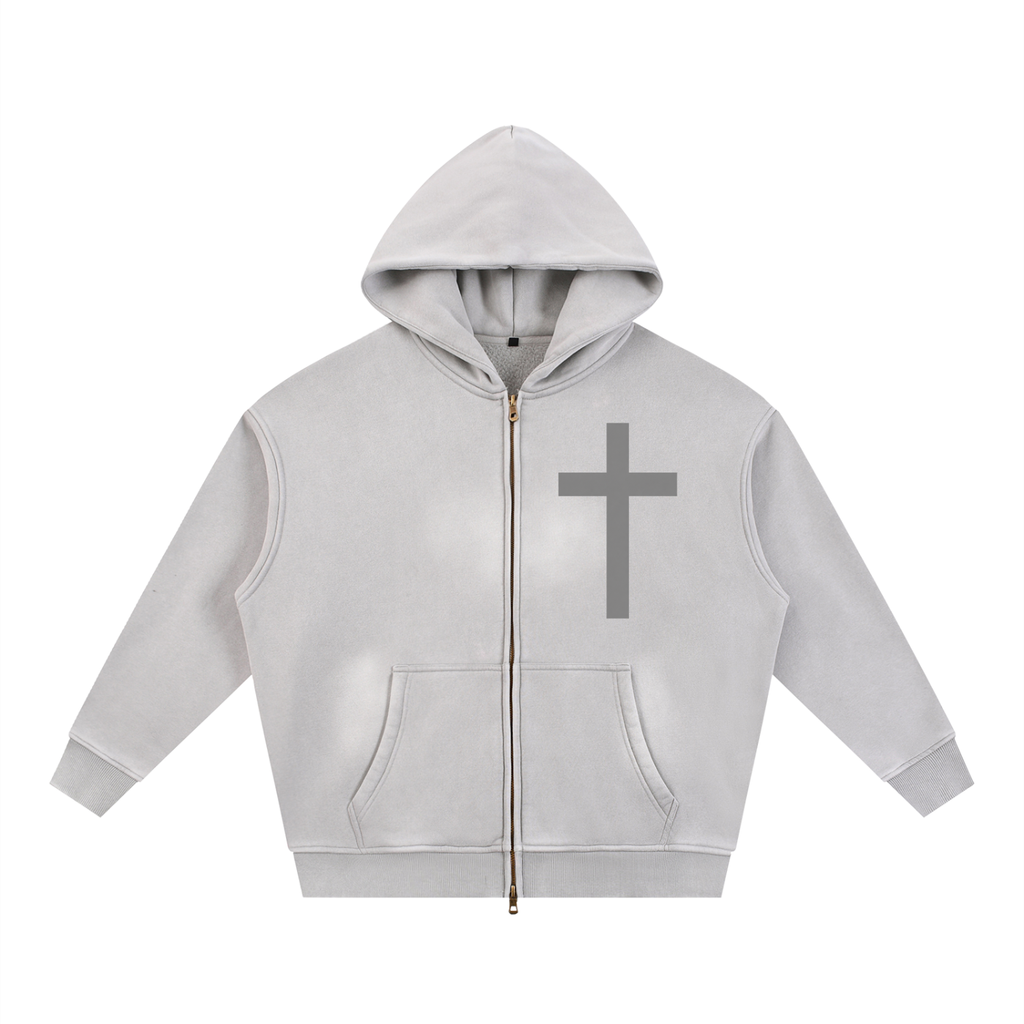 Sunfade Two-way Zipper Boxy Fleece Hoodie