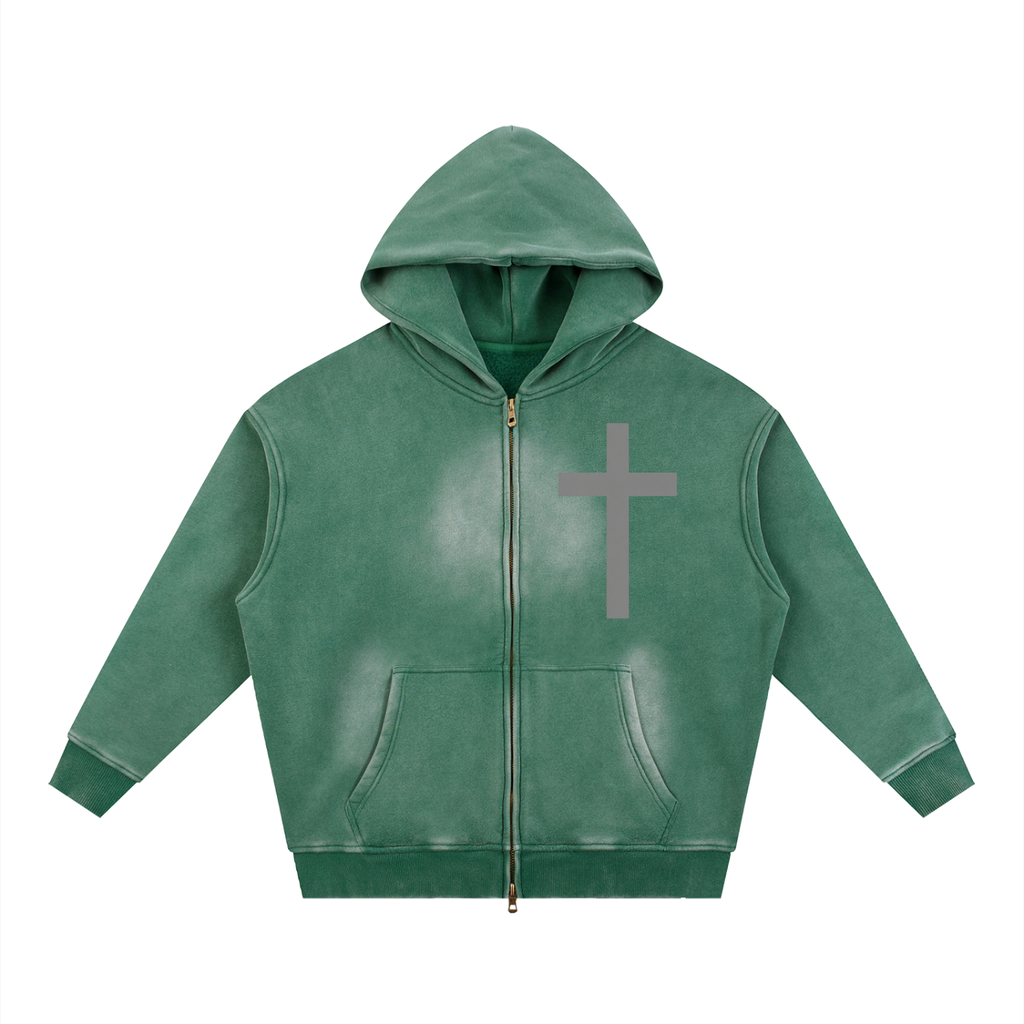 Sunfade Two-way Zipper Boxy Fleece Hoodie