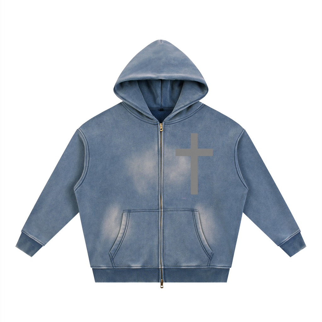 Sunfade Two-way Zipper Boxy Fleece Hoodie