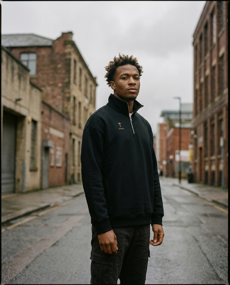 Model wearing the Still Held Quarter-Zip