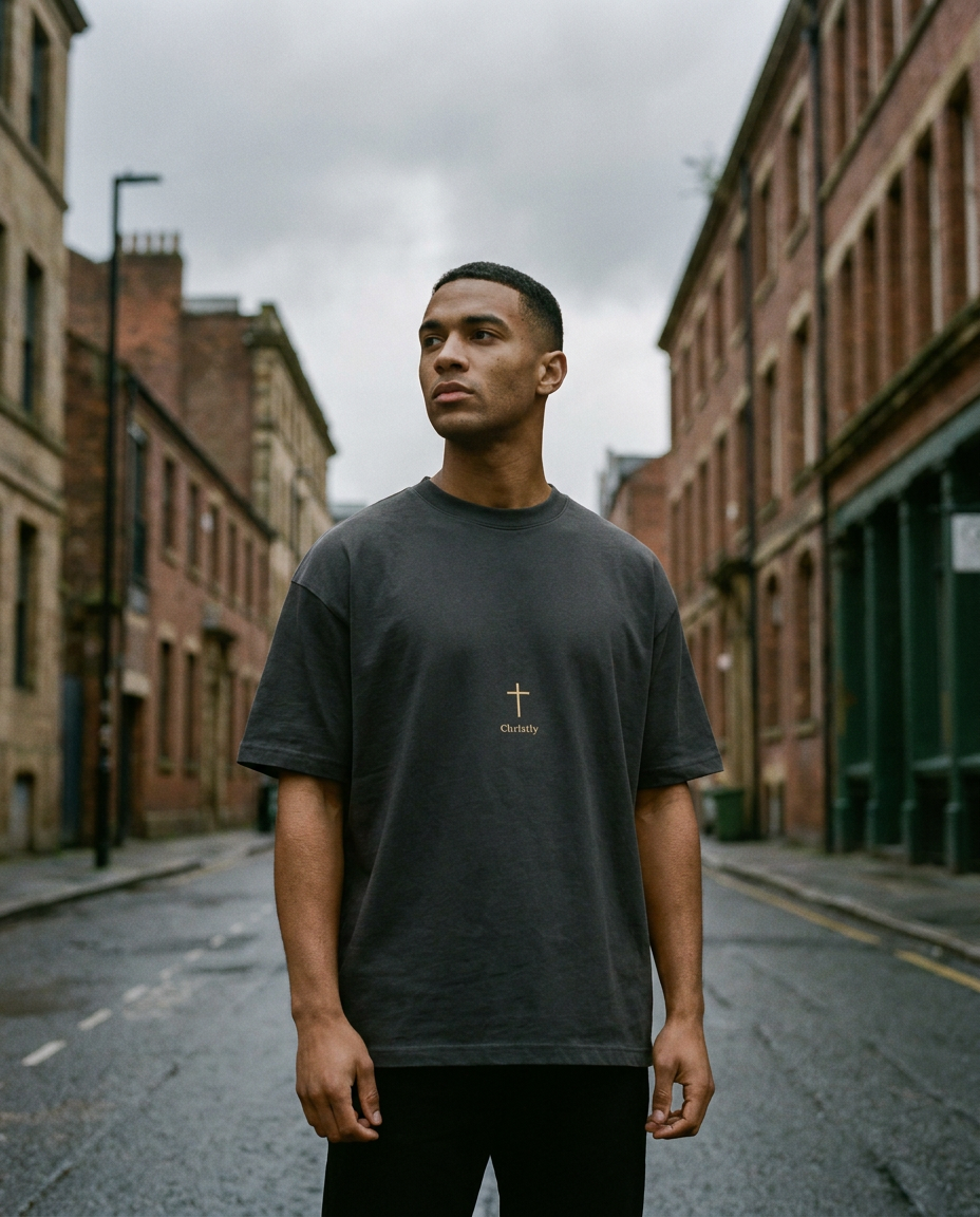 Model wearing the He Is Near Tee