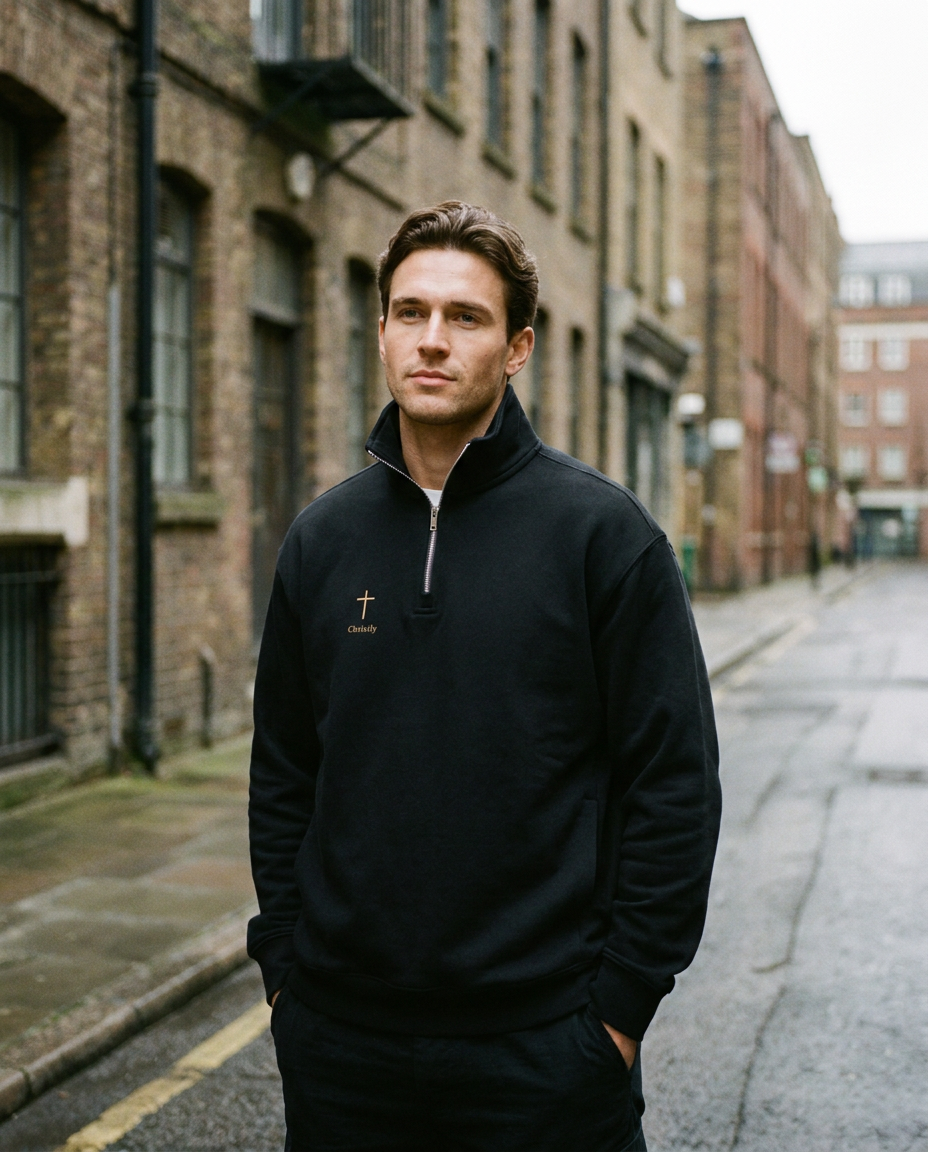 Model wearing the He Is Near Quarter-Zip